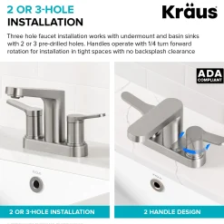 KRAUS Indy 2-Handle 4-inch Center-set Bathroom Faucet in Spot-Free Brushed Nickel
