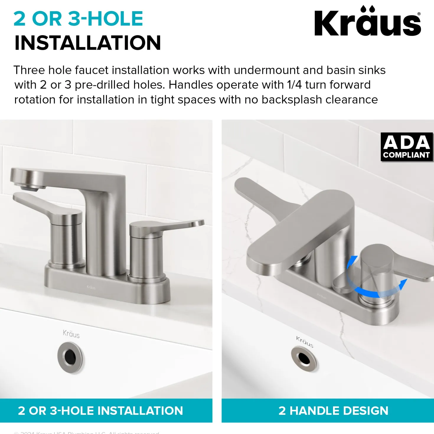 KRAUS Indy 2-Handle 4-inch Center-set Bathroom Faucet in Spot-Free Brushed Nickel