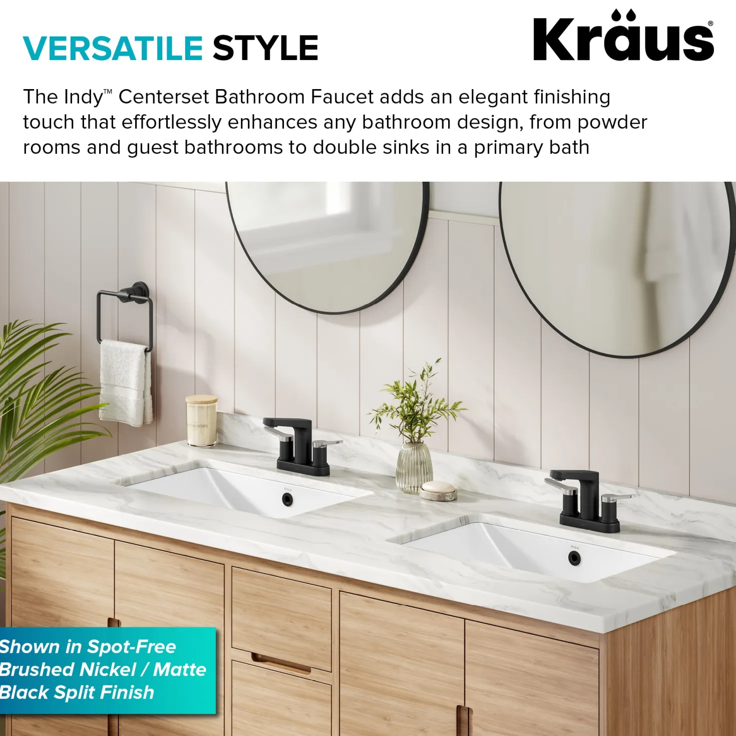 KRAUS Indy 2-Handle 4-inch Center-set Bathroom Faucet in Spot-Free Brushed Nickel