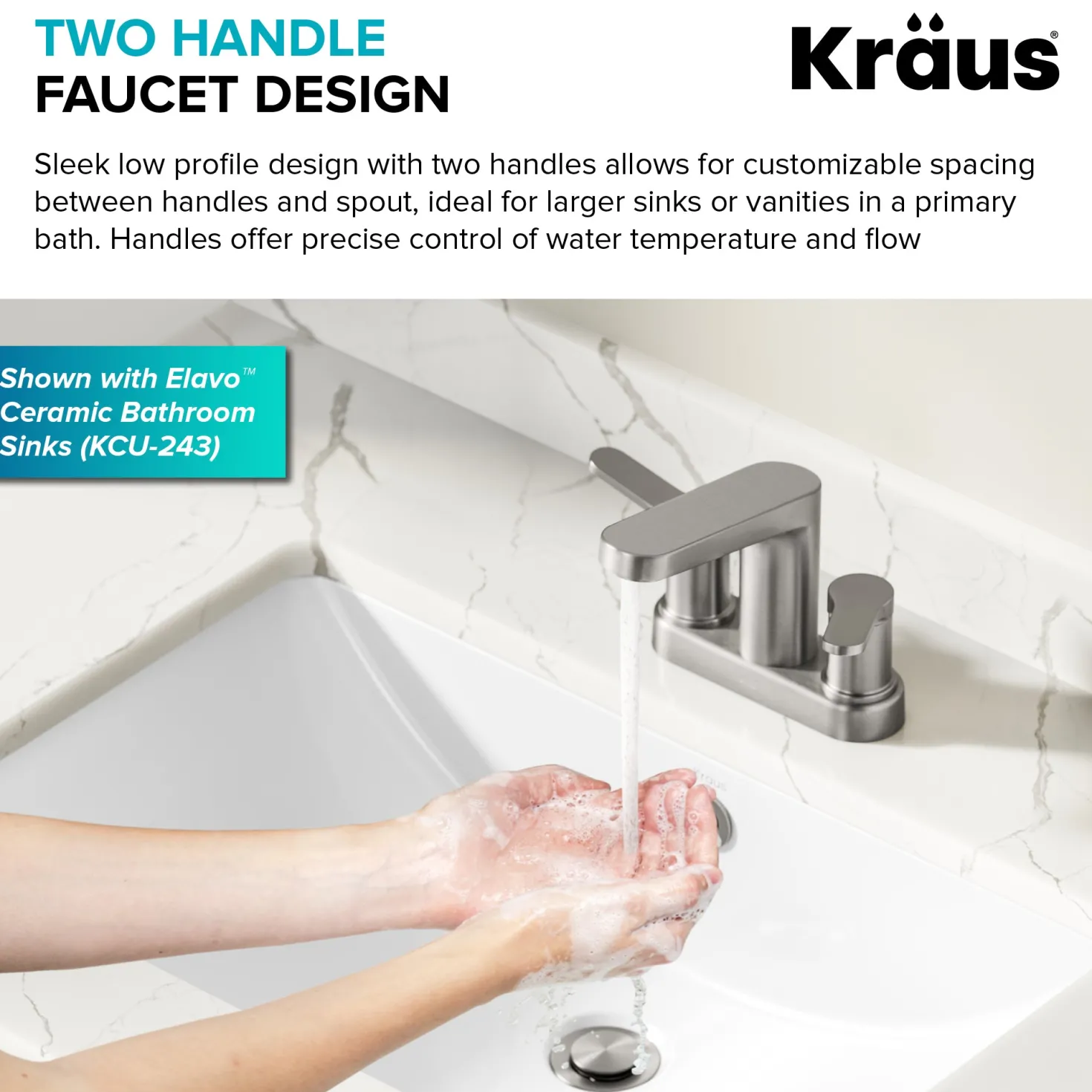 KRAUS Indy 2-Handle 4-inch Center-set Bathroom Faucet in Spot-Free Brushed Nickel