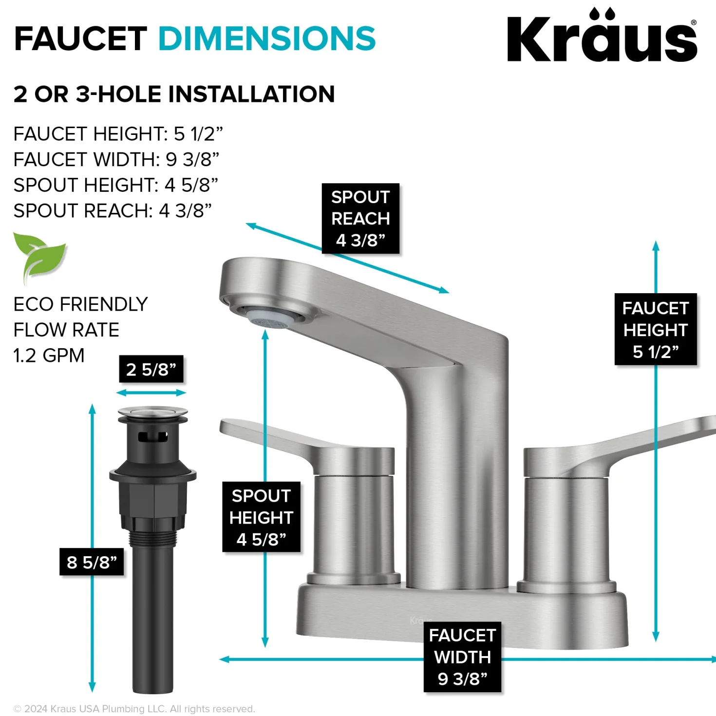 KRAUS Indy 2-Handle 4-inch Center-set Bathroom Faucet in Spot-Free Brushed Nickel