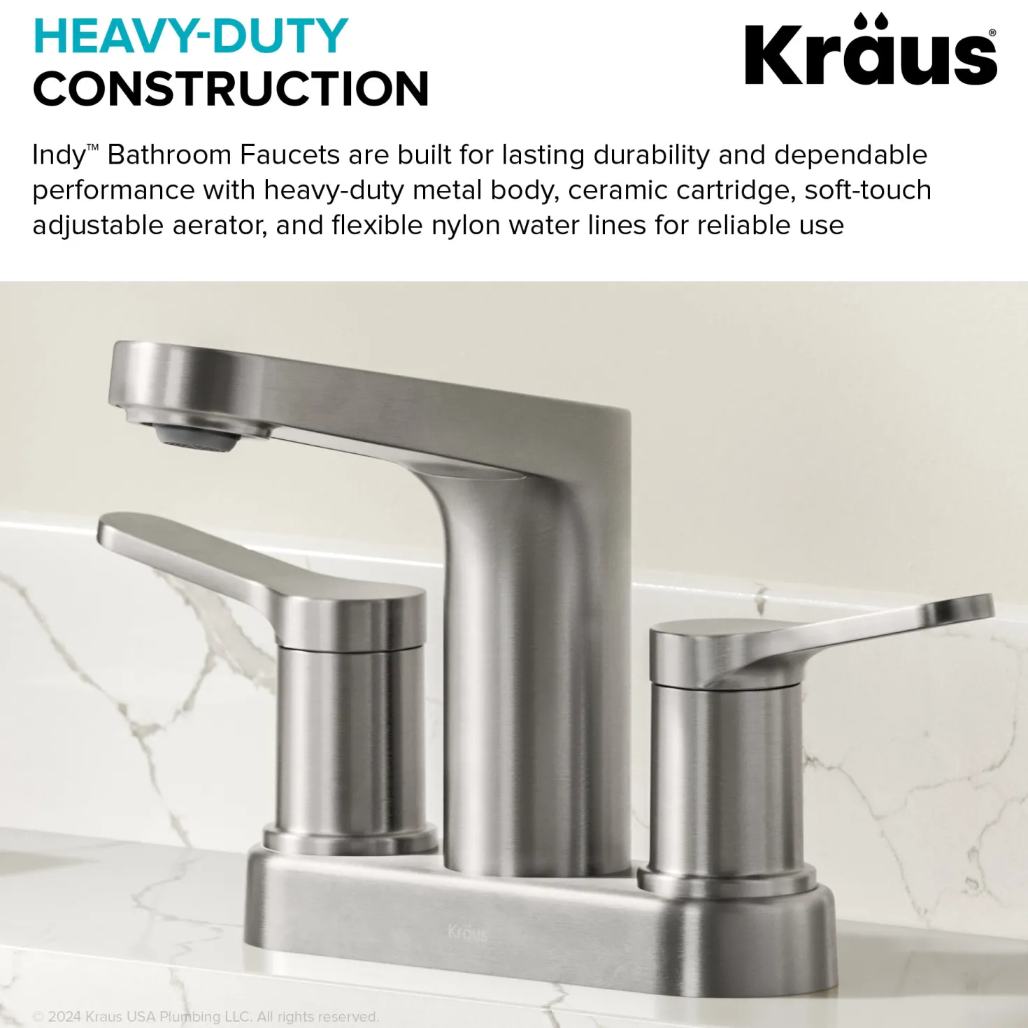 KRAUS Indy 2-Handle 4-inch Center-set Bathroom Faucet in Spot-Free Brushed Nickel