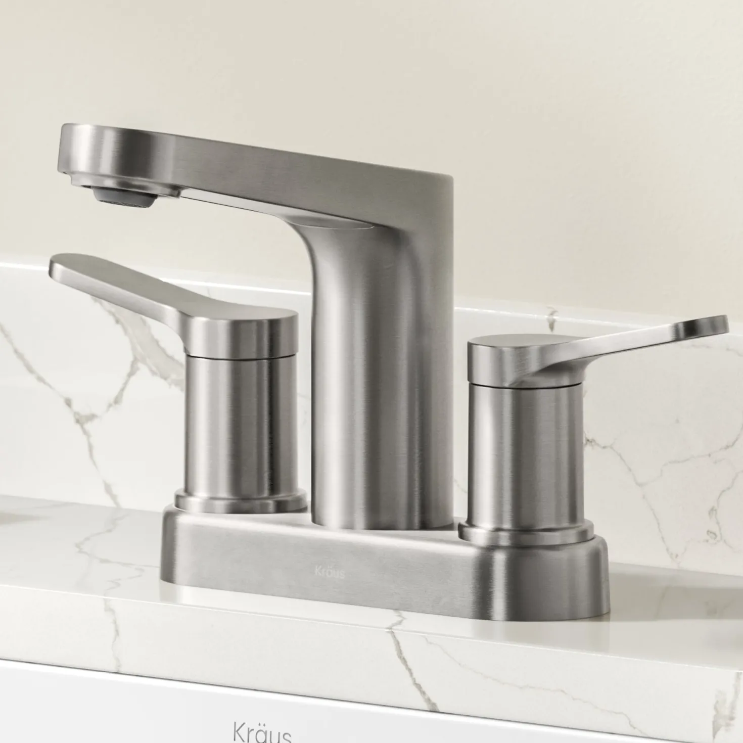 KRAUS Indy 2-Handle 4-inch Center-set Bathroom Faucet in Spot-Free Brushed Nickel