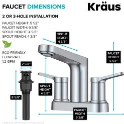 KRAUS Indy 2-Handle 4-inch Centerset Bathroom Faucet in Chrome