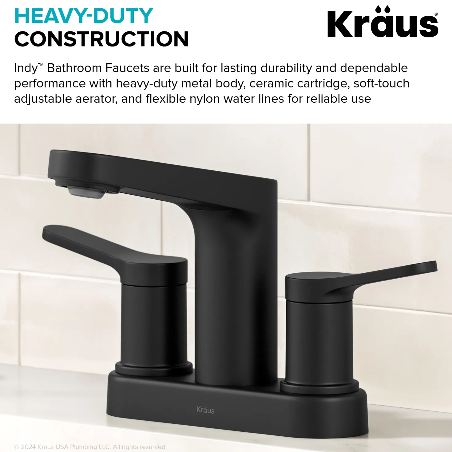KRAUS Indy 2-Handle 4-inch Centerset Bathroom Faucet in Matte Black