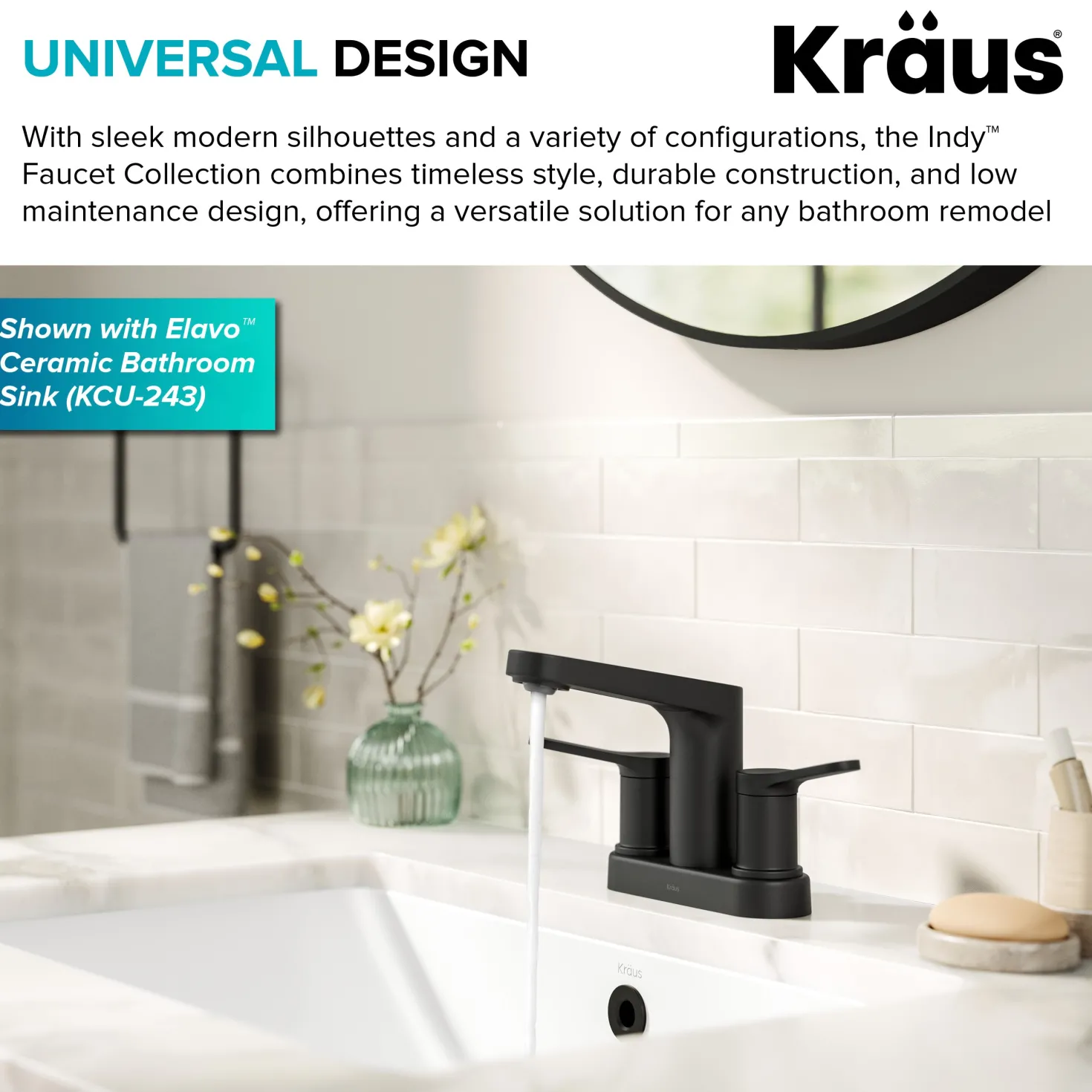KRAUS Indy 2-Handle 4-inch Centerset Bathroom Faucet in Matte Black