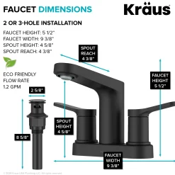 KRAUS Indy 2-Handle 4-inch Centerset Bathroom Faucet in Matte Black