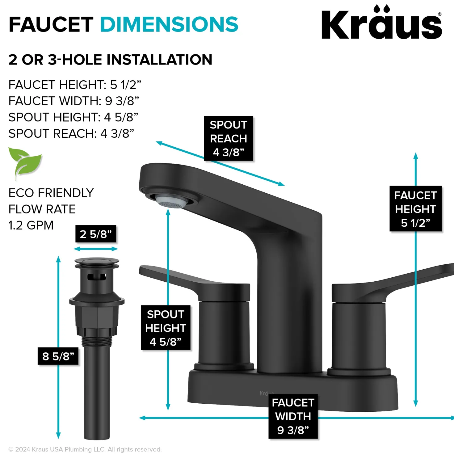 KRAUS Indy 2-Handle 4-inch Centerset Bathroom Faucet in Matte Black