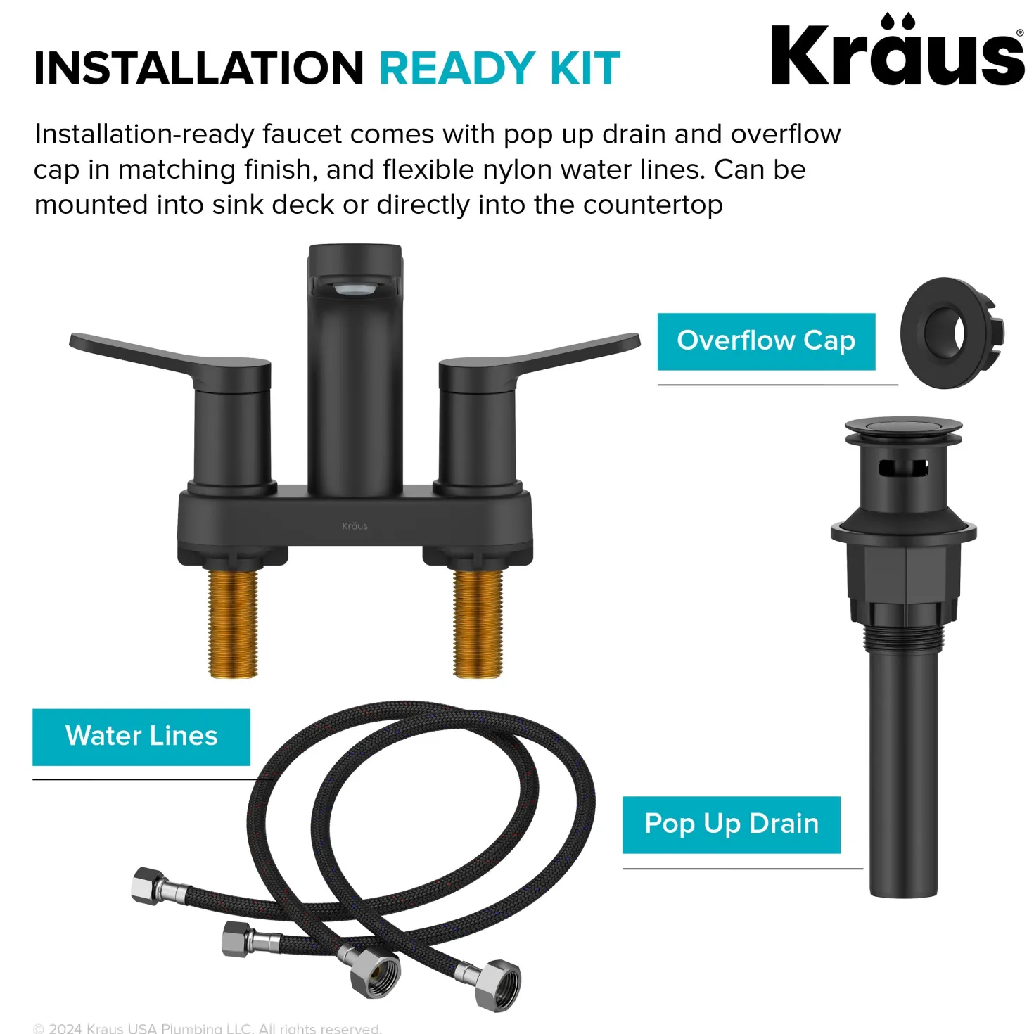 KRAUS Indy 2-Handle 4-inch Centerset Bathroom Faucet in Matte Black