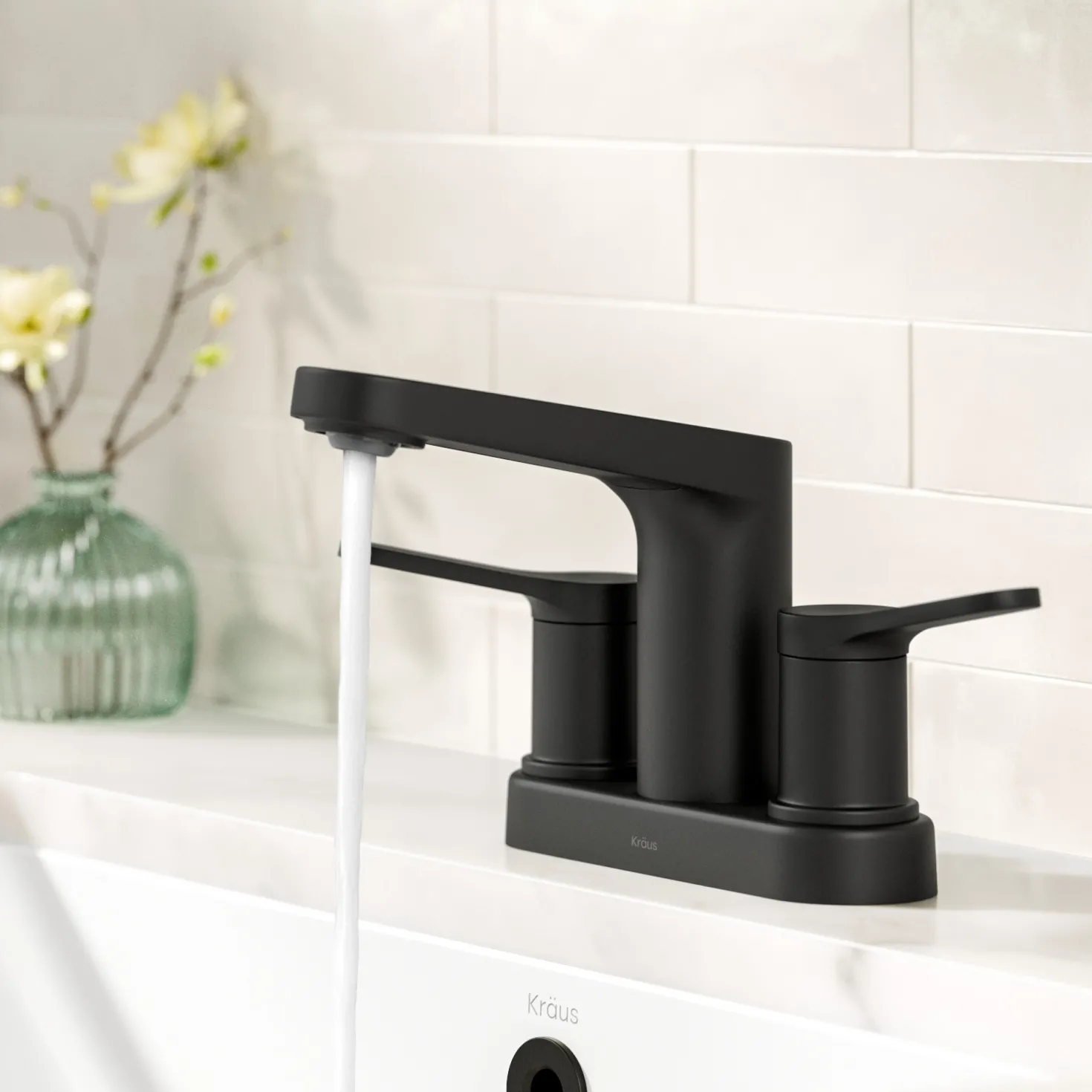 KRAUS Indy 2-Handle 4-inch Centerset Bathroom Faucet in Matte Black