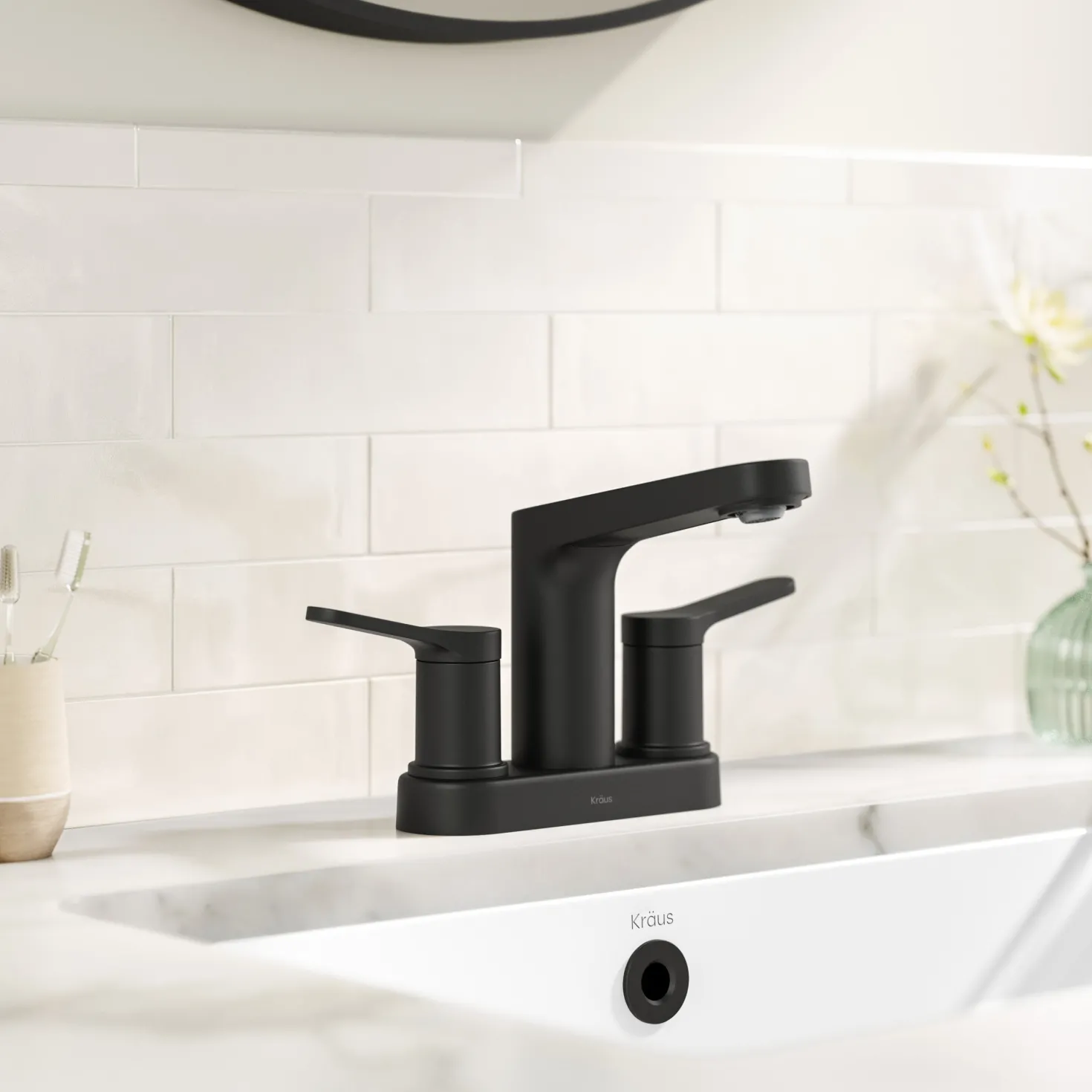 KRAUS Indy 2-Handle 4-inch Centerset Bathroom Faucet in Matte Black