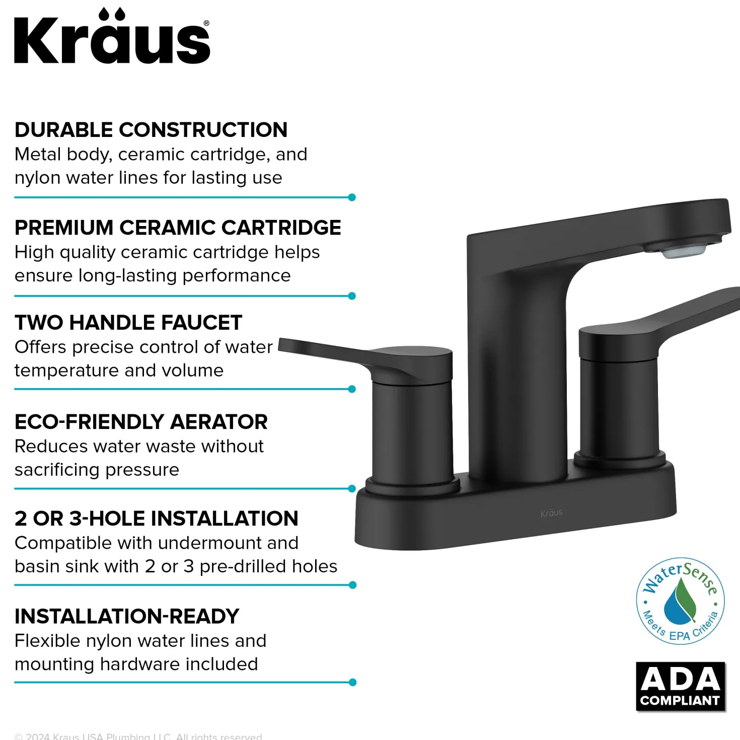 KRAUS Indy 2-Handle 4-inch Centerset Bathroom Faucet in Matte Black