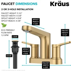 KRAUS Indy 2-Handle 4-inch Centerset Bathroom Faucet in Spot-Free Brushed Brass
