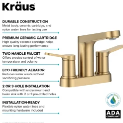 KRAUS Indy 2-Handle 4-inch Centerset Bathroom Faucet in Spot-Free Brushed Brass