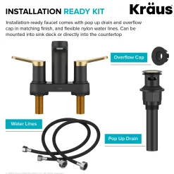 KRAUS Indy 2-Handle 4-inch Centerset Bathroom Faucet in Matte Black with Brushed Brass