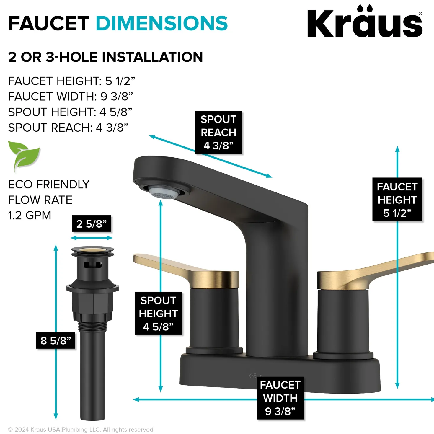 KRAUS Indy 2-Handle 4-inch Centerset Bathroom Faucet in Matte Black with Brushed Brass