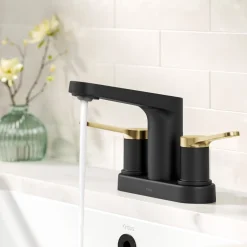 KRAUS Indy 2-Handle 4-inch Centerset Bathroom Faucet in Matte Black with Brushed Brass