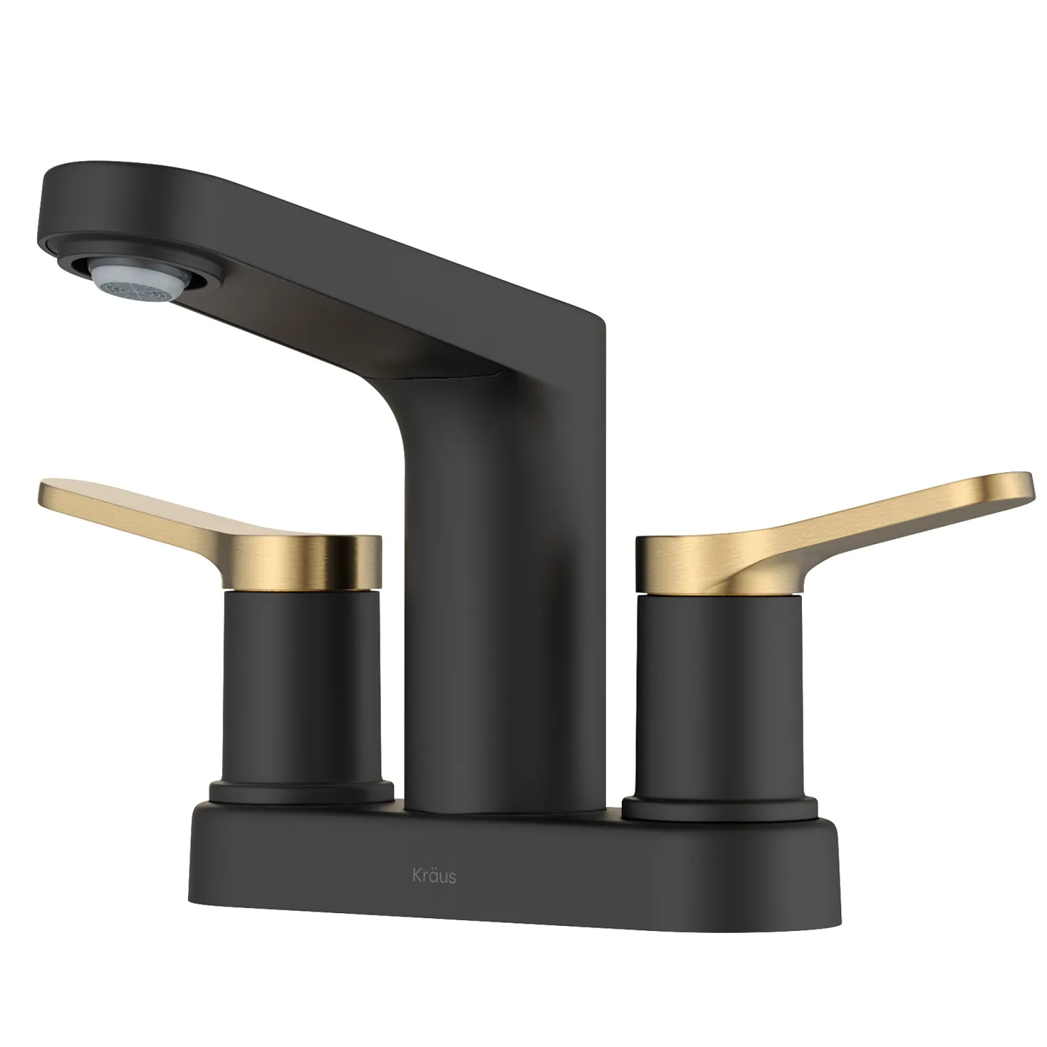KRAUS Indy 2-Handle 4-inch Centerset Bathroom Faucet in Matte Black with Brushed Brass