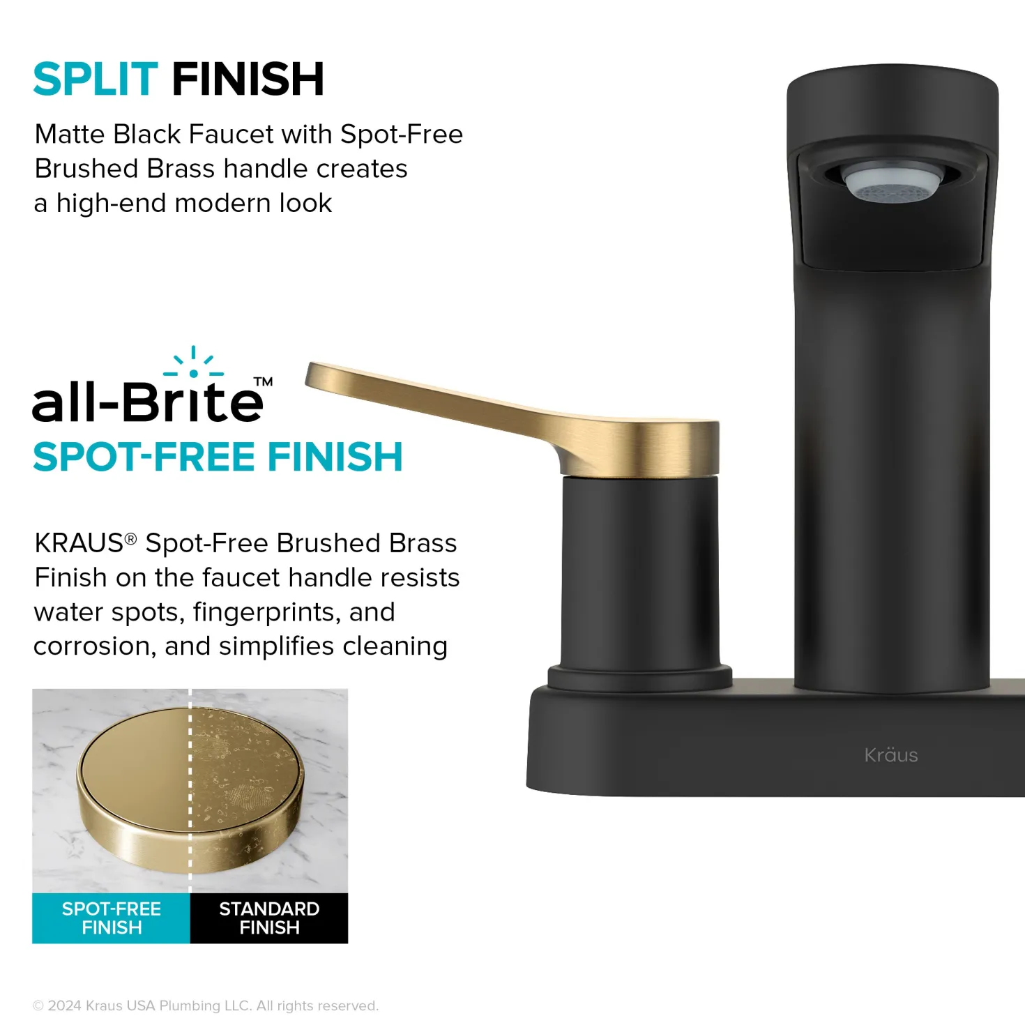 KRAUS Indy 2-Handle 4-inch Centerset Bathroom Faucet in Matte Black with Brushed Brass