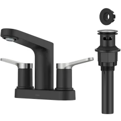 KRAUS Indy 2-Handle 4-inch Centerset Bathroom Faucet in Matte Black with Brushed Nickel