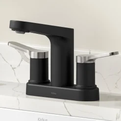 KRAUS Indy 2-Handle 4-inch Centerset Bathroom Faucet in Matte Black with Brushed Nickel