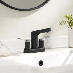 KRAUS Indy 2-Handle 4-inch Centerset Bathroom Faucet in Matte Black with Brushed Nickel