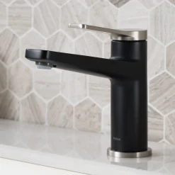 KRAUS Indy Single Handle Bathroom Faucet in Spot Free Stainless Steel/Matte Black