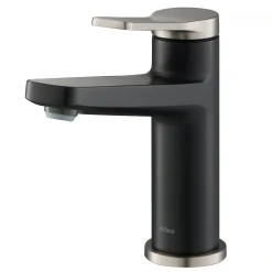 KRAUS Indy Single Handle Bathroom Faucet in Spot Free Stainless Steel/Matte Black