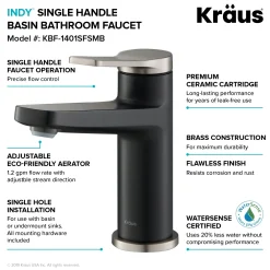 KRAUS Indy Single Handle Bathroom Faucet in Spot Free Stainless Steel/Matte Black