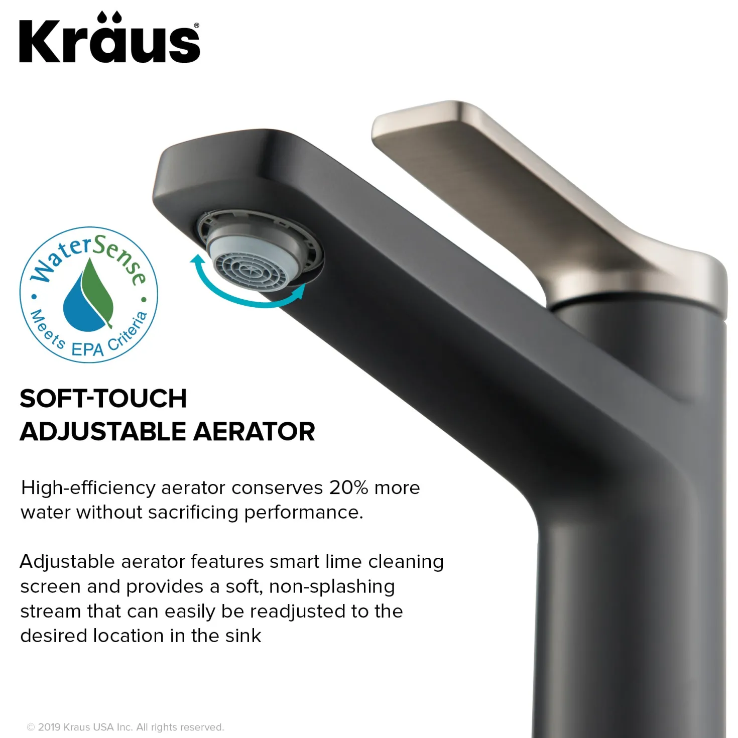 KRAUS Indy Single Handle Bathroom Faucet in Spot Free Stainless Steel/Matte Black
