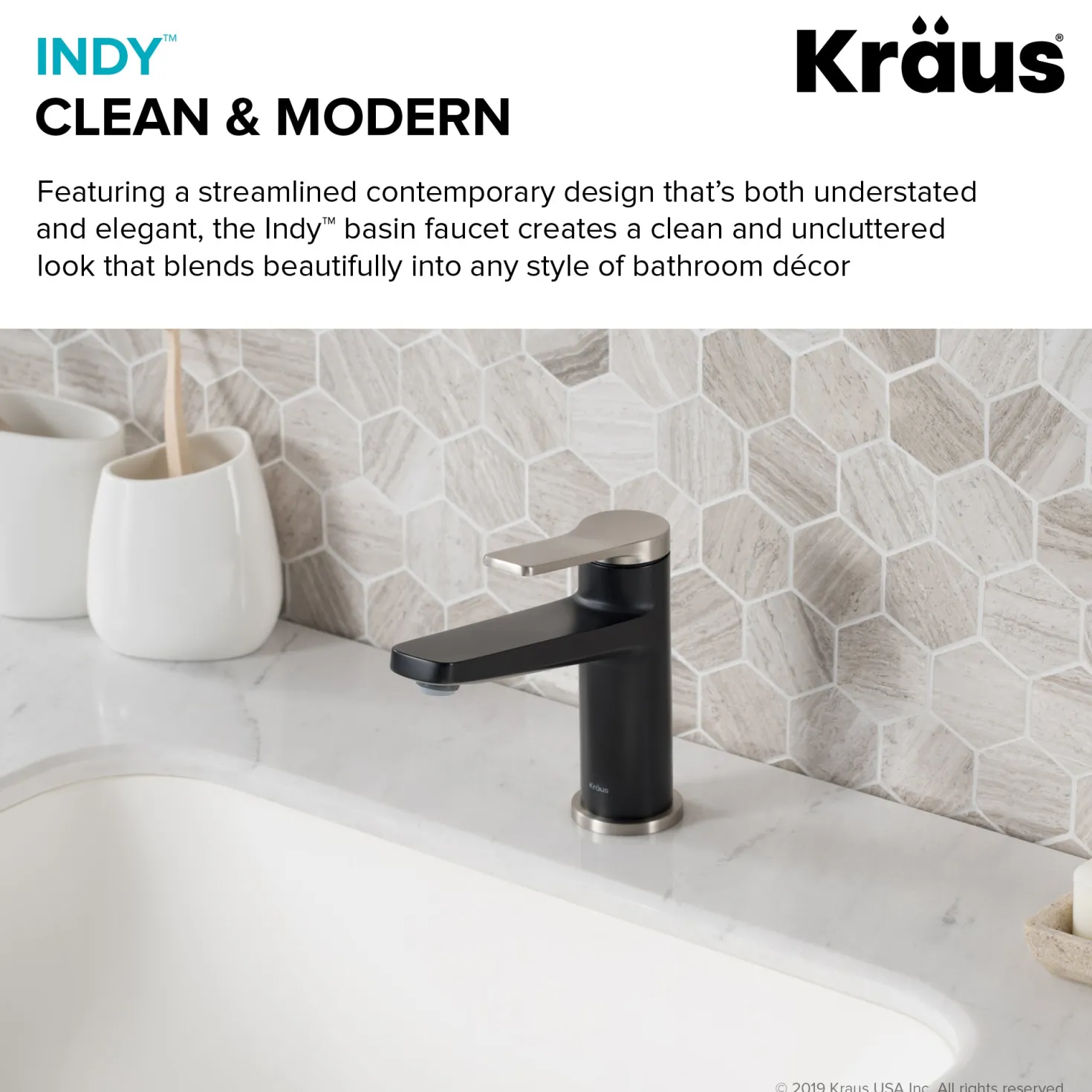 KRAUS Indy Single Handle Bathroom Faucet in Spot Free Stainless Steel/Matte Black