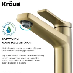 KRAUS Indy Single Handle Bathroom Faucet with Matching Pop-Up Drain in Brushed Gold