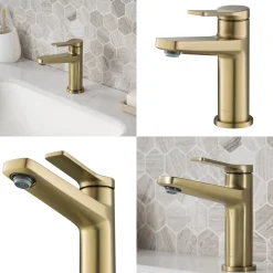 KRAUS Indy Single Handle Bathroom Faucet with Matching Pop-Up Drain in Brushed Gold