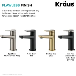 KRAUS Indy Single Handle Bathroom Faucet with Matching Pop-Up Drain in Brushed Gold