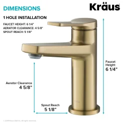 KRAUS Indy Single Handle Bathroom Faucet with Matching Pop-Up Drain in Brushed Gold