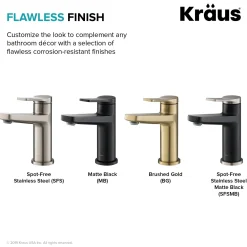 KRAUS Indy Single Handle Bathroom Faucet with Matching Pop-Up Drain in Spot Free Stainless Steel/Matte Black/Satin Nickel