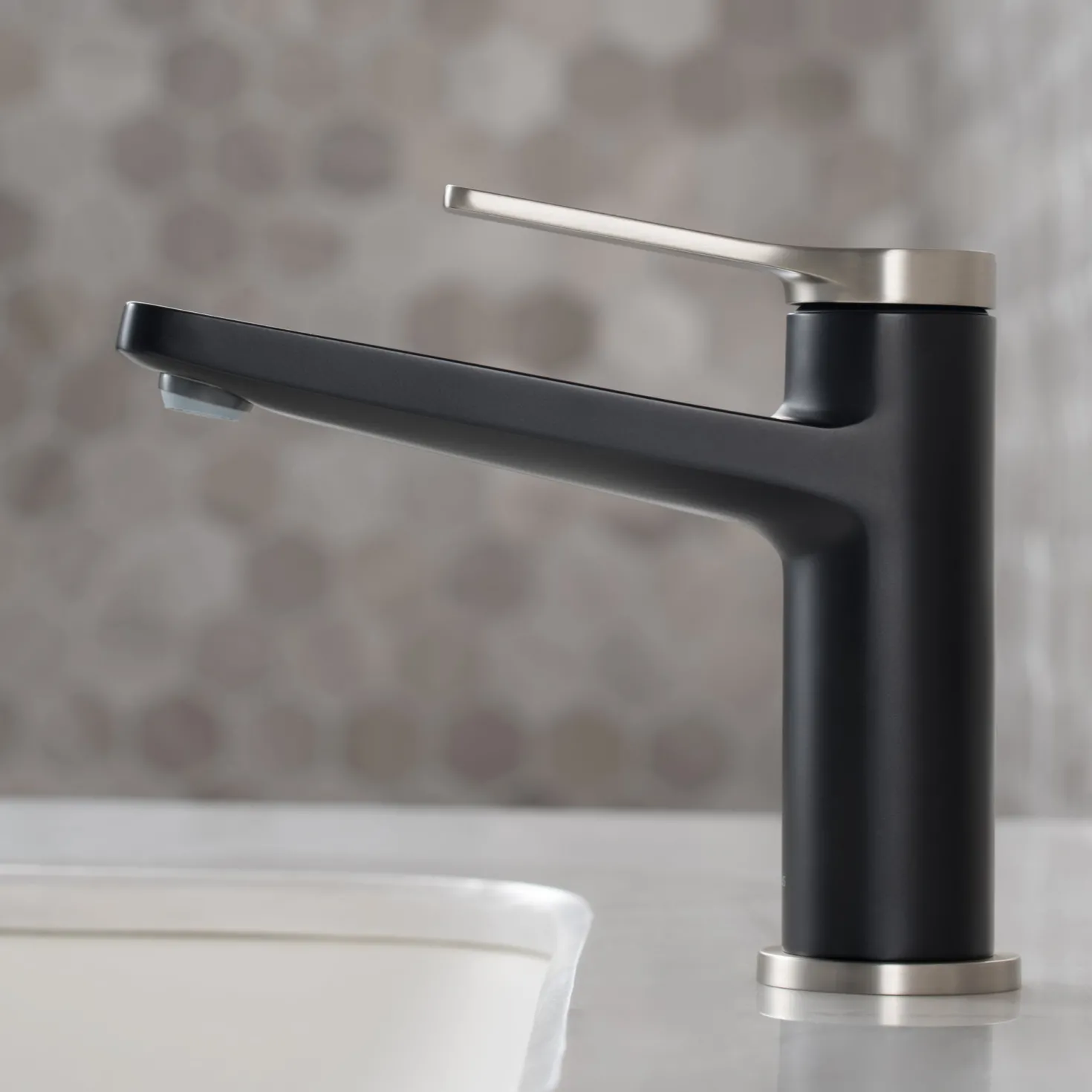 KRAUS Indy Single Handle Bathroom Faucet with Matching Pop-Up Drain in Spot Free Stainless Steel/Matte Black/Matte Black