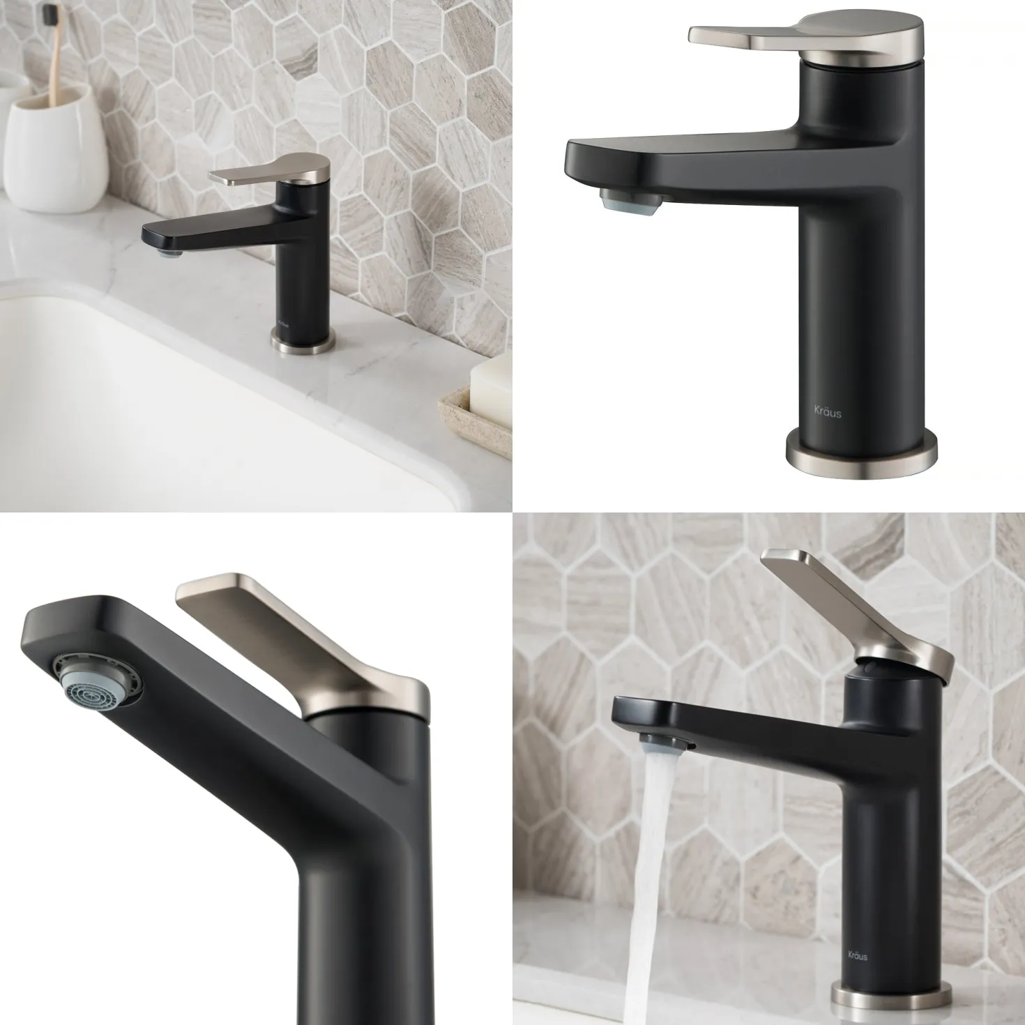 KRAUS Indy Single Handle Bathroom Faucet with Matching Pop-Up Drain in Spot Free Stainless Steel/Matte Black/Matte Black