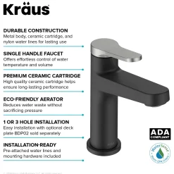 KRAUS Indy Single Handle Bathroom Faucet in Matte Black with Brushed Nickel