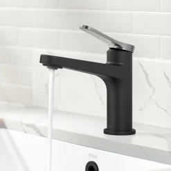 KRAUS Indy Single Handle Bathroom Faucet in Matte Black with Brushed Nickel