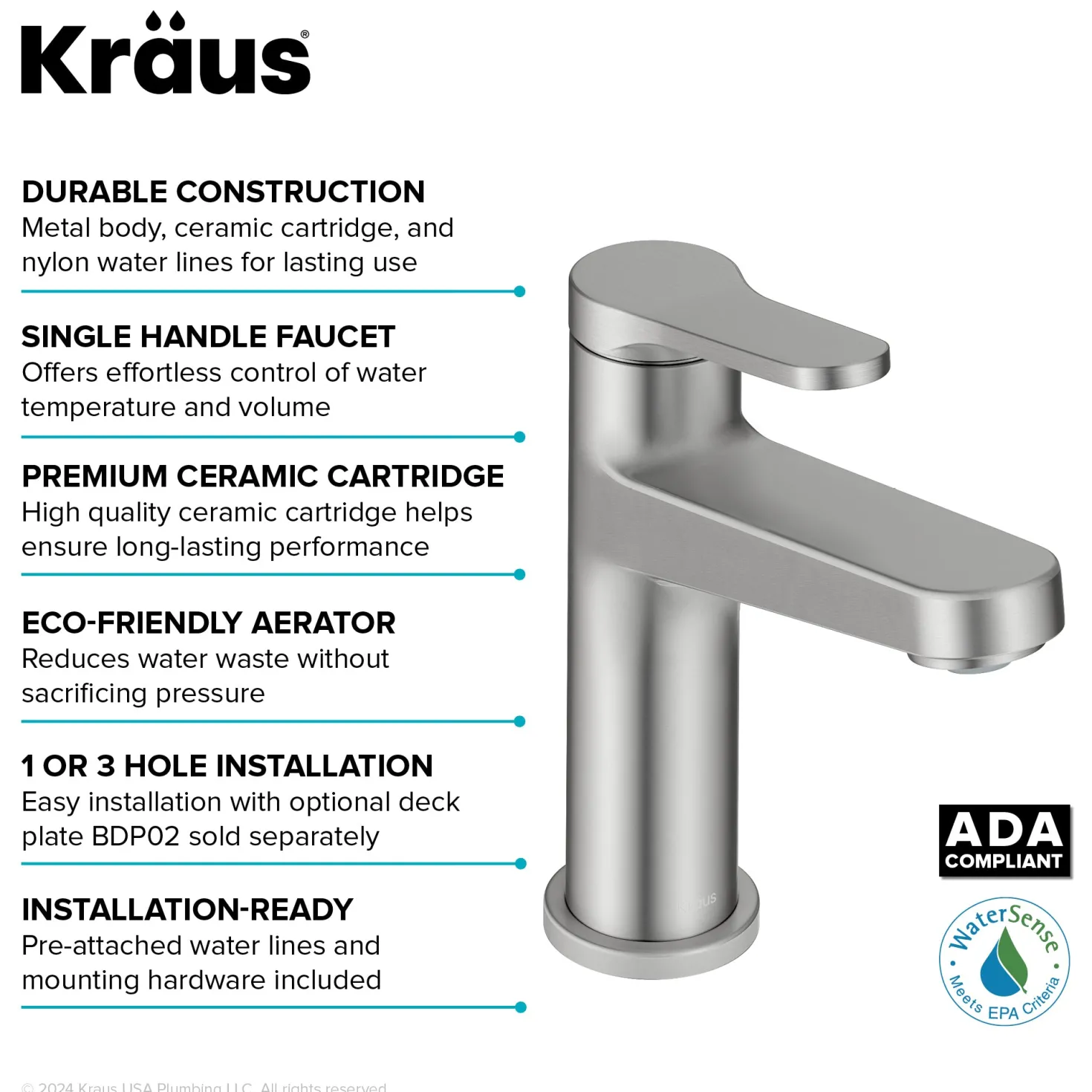 KRAUS Indy Single Handle Bathroom Faucet in Spot-Free Brushed Nickel