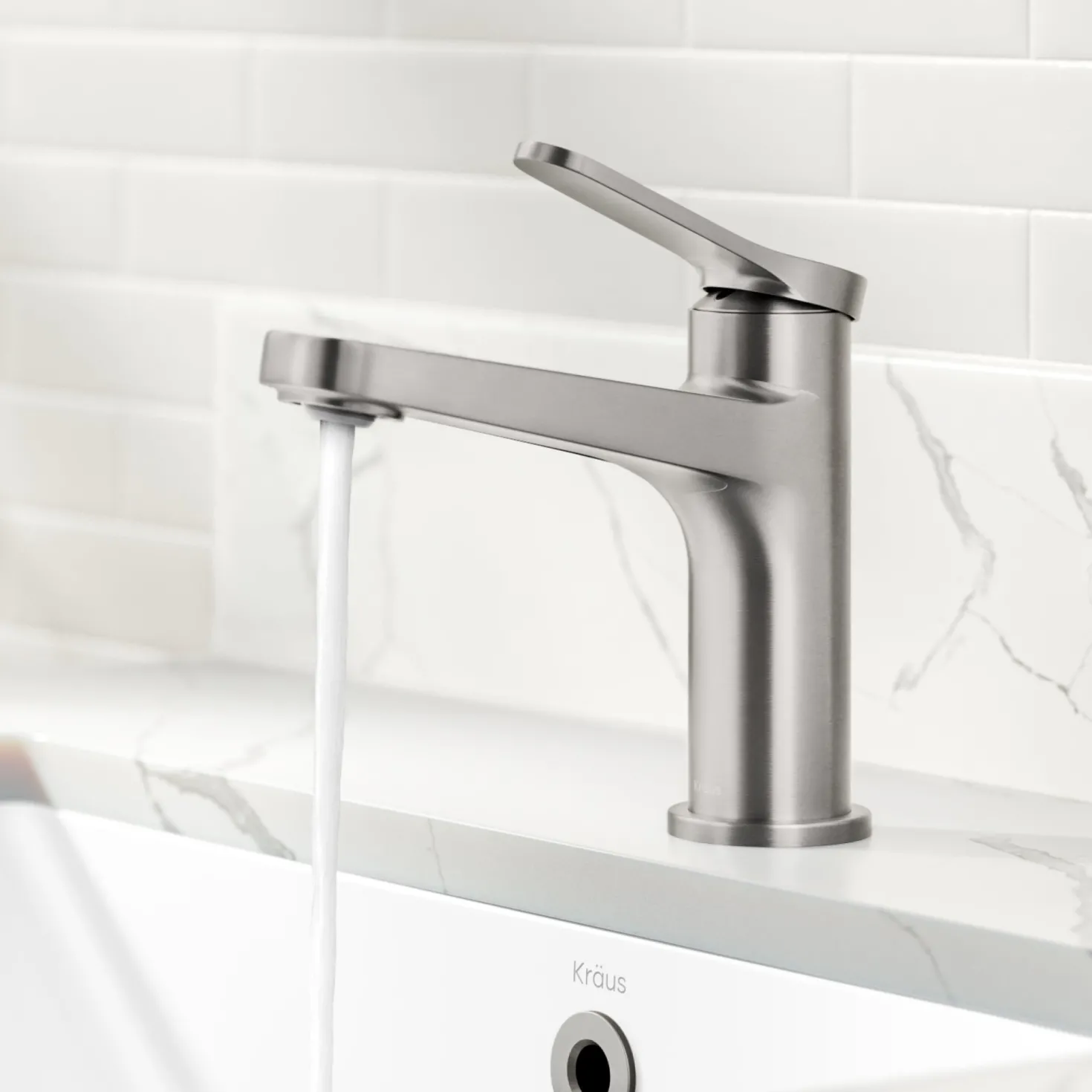 KRAUS Indy Single Handle Bathroom Faucet in Spot-Free Brushed Nickel