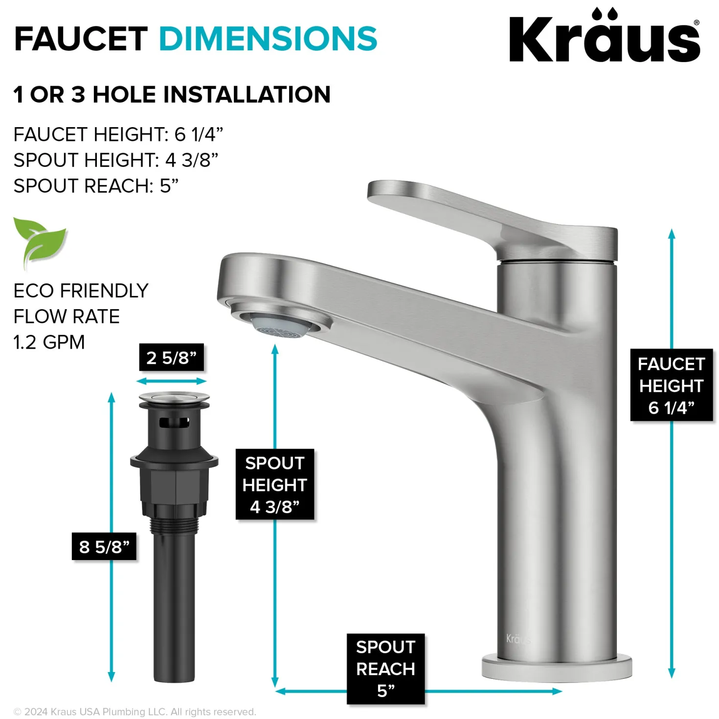 KRAUS Indy Single Handle Bathroom Faucet in Spot-Free Brushed Nickel