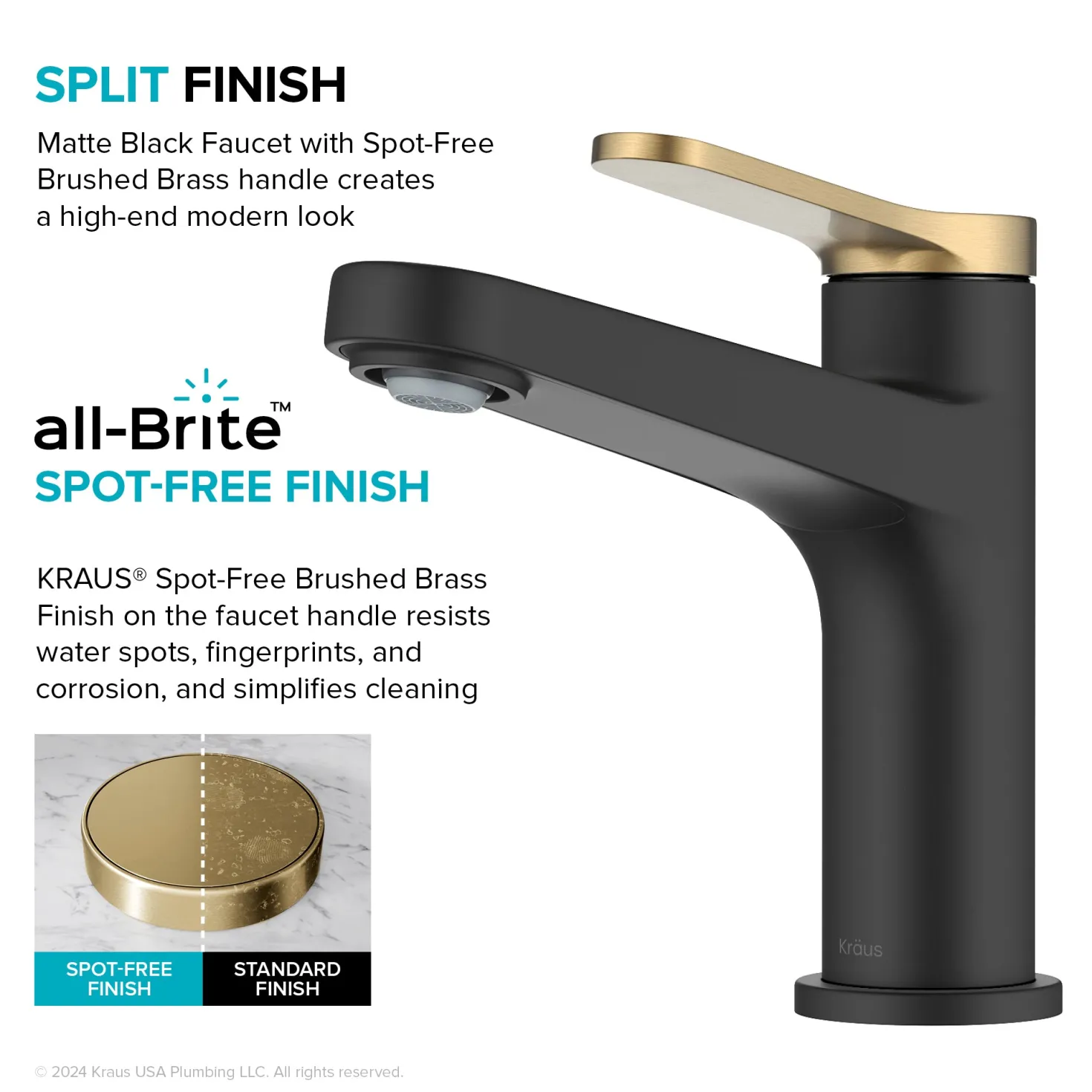 KRAUS Indy Single Handle Bathroom Faucet in Matte Black with Brushed Brass