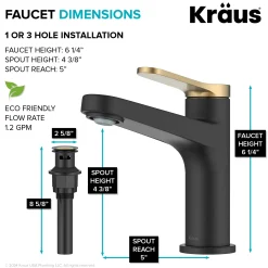 KRAUS Indy Single Handle Bathroom Faucet in Matte Black with Brushed Brass