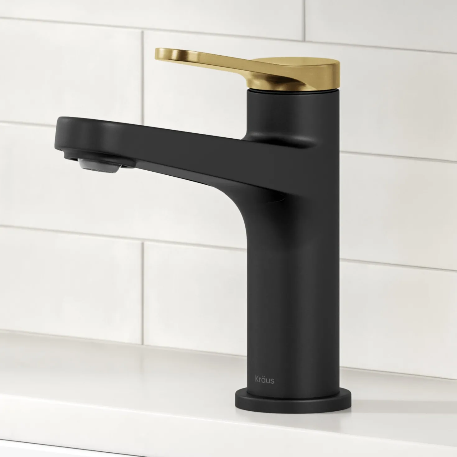 KRAUS Indy Single Handle Bathroom Faucet in Matte Black with Brushed Brass