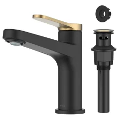 KRAUS Indy Single Handle Bathroom Faucet in Matte Black with Brushed Brass