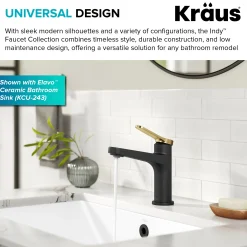 KRAUS Indy Single Handle Bathroom Faucet in Matte Black with Brushed Brass