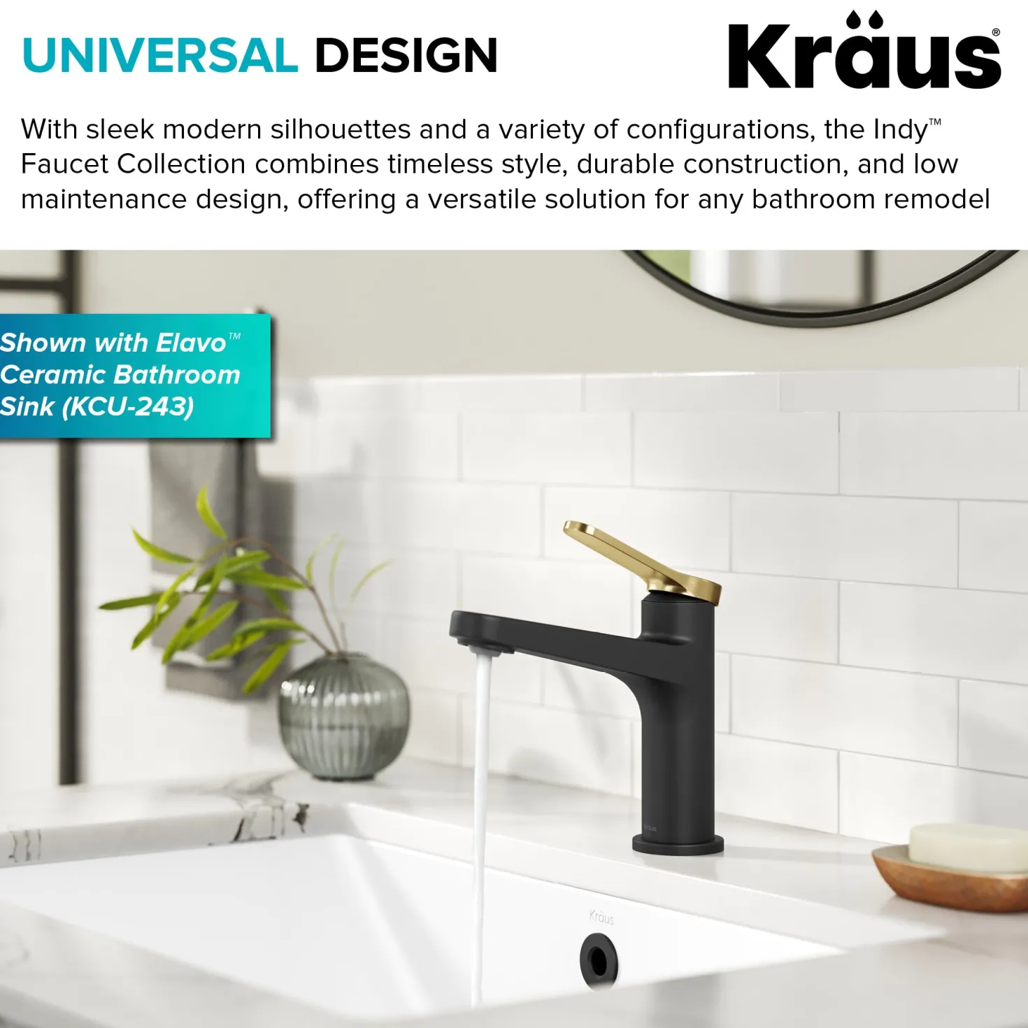 KRAUS Indy Single Handle Bathroom Faucet in Matte Black with Brushed Brass