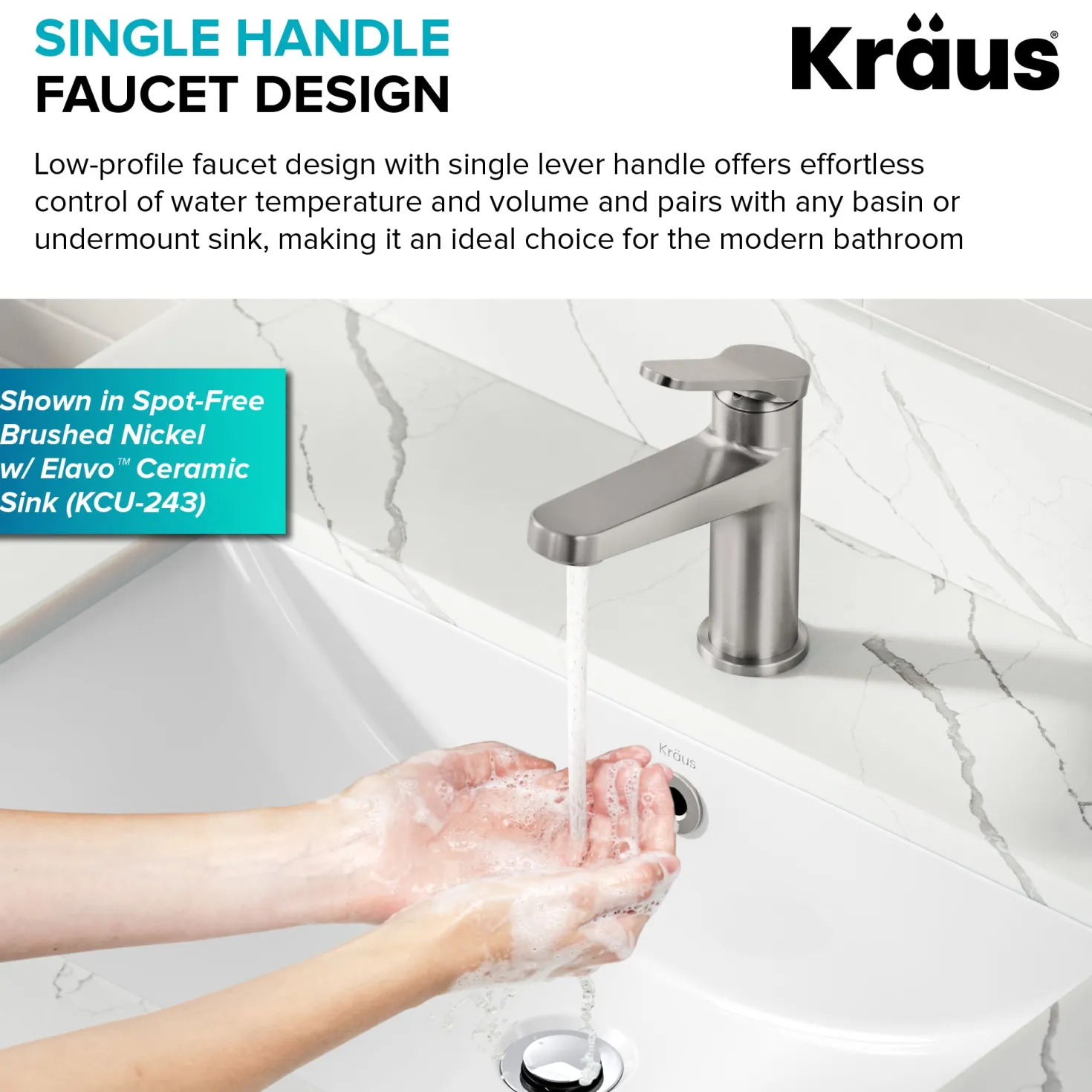 KRAUS Indy Single Handle Bathroom Faucet in Matte Black with Brushed Brass